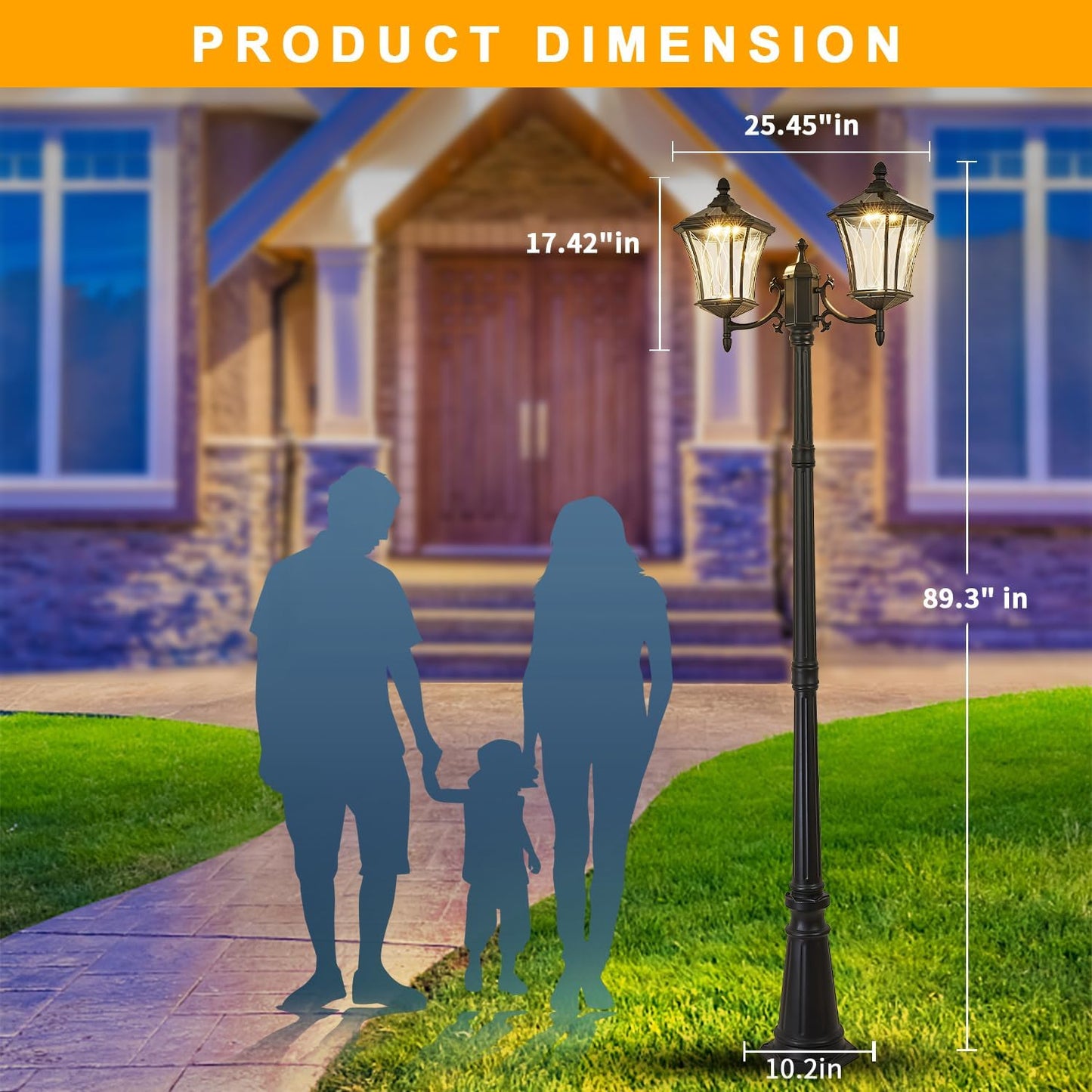 Outdoor Solar Lamp Post Lights with Dusk to Dawn Sensor, Waterproof 2-Head Large Lantern Street Lights, Modern Solar Column Pole Light Fixtures for Outside, Garden, Driveway, Backyard, Black