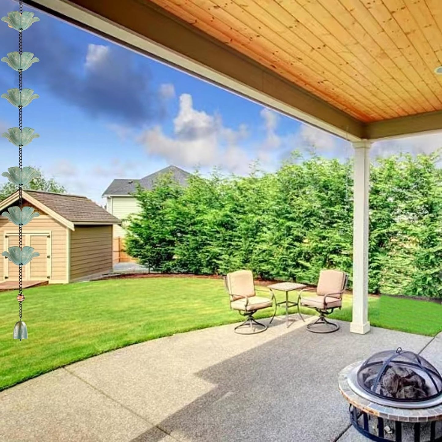 9FT Rain Chain Set with Adapter, Anti-Rust Rain Chain for Ouutside, 16 Flower Rain Chain for Gutter,Garden Decoration Rain Chain, for Family,Friends (Light Blue)