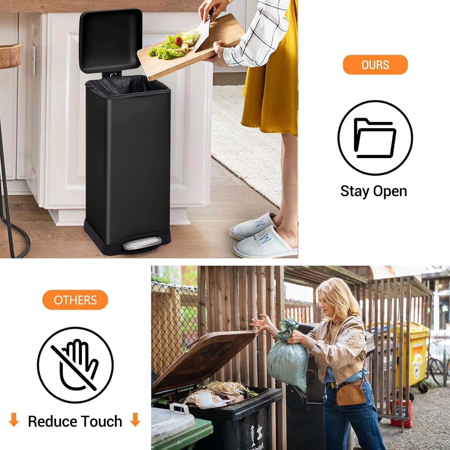 8 Gallon/30 L Kitchen Trash Can, Fingerprint-Proof Stainless Steel Garbage Can with Soft Close Lid, Foot Pedal, Removable Inner Bucket for Home, Office, Bedroom, Bathroom, Black