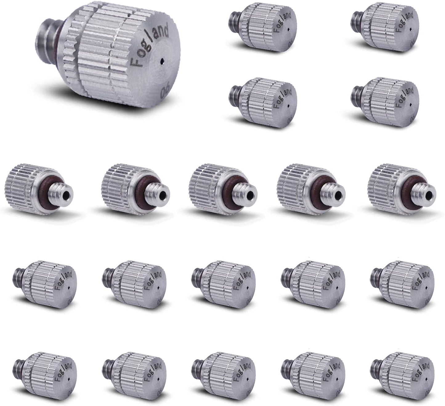 Fogland Misting Nozzles for Cooling System:20pcs Clogging-Prevent Cleanable Stainless Steel Mist Nozzles 0.024" Orifice 10/24 UNC for Patio Garden Trampoline