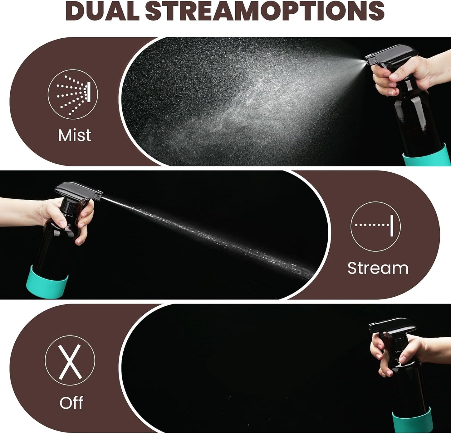 Glass Amber Spray Bottles with Silicone Sleeve, 2 Pack 16.9oz Refillable Containers with Adjustable Spray Nozzles, Empty Spray Bottle for Cleaning Solutions, Hair, Plants, Essential Oils (Black+Green)