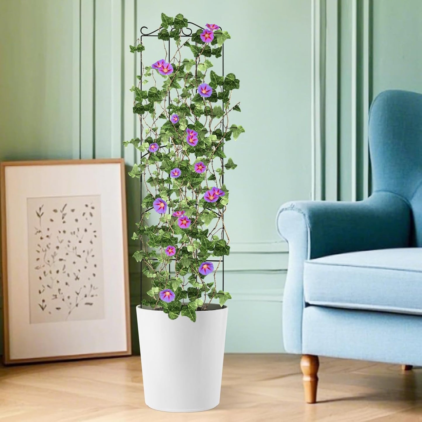 4 Pack 32'' Plant Trellis Indoor - Metal Trellis for Climbing Plants Indoor, Garden Trellis for Climbing Plants Outdoor Houseplants Flowers Vine Ivy, Rectangular Shape, Black