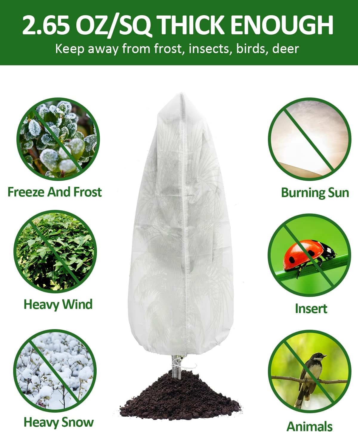 EAONE 4 Pack Plant Covers Freeze Protection, 47x71'' Winter Frosts Cloth for Outdoor Plants, Reusable Frost Blankets Drawstring Bags for Cold Freeze Sun Protection Bird Insect Prevention, White