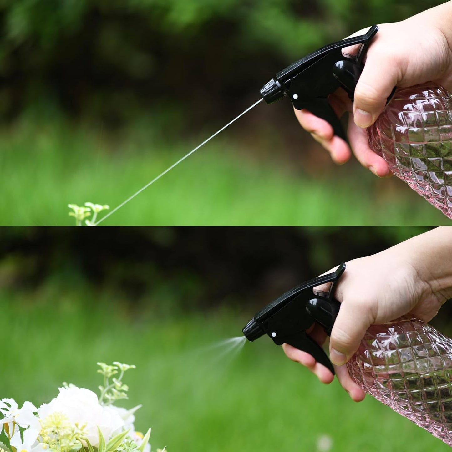 Glass Handheld Spray Bottle - 12oz Refillable Bottle ，Adjustable Nozzle Watering Can for Garden Plants Cleaning Solutions (Pink)