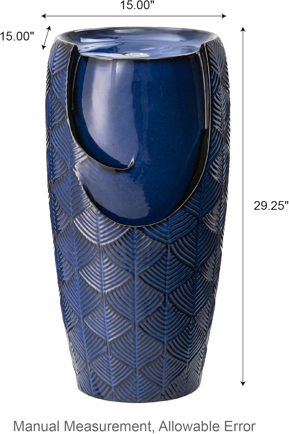 Glitzhome 29.25" H Oversized Ceramic Vase Outdoor Water Fountain, Tall Scale-Like Textured Glaze Patio Garden Water Fountain with LED Light and Submersible Pump Yard Art Decor, Cobalt Blue