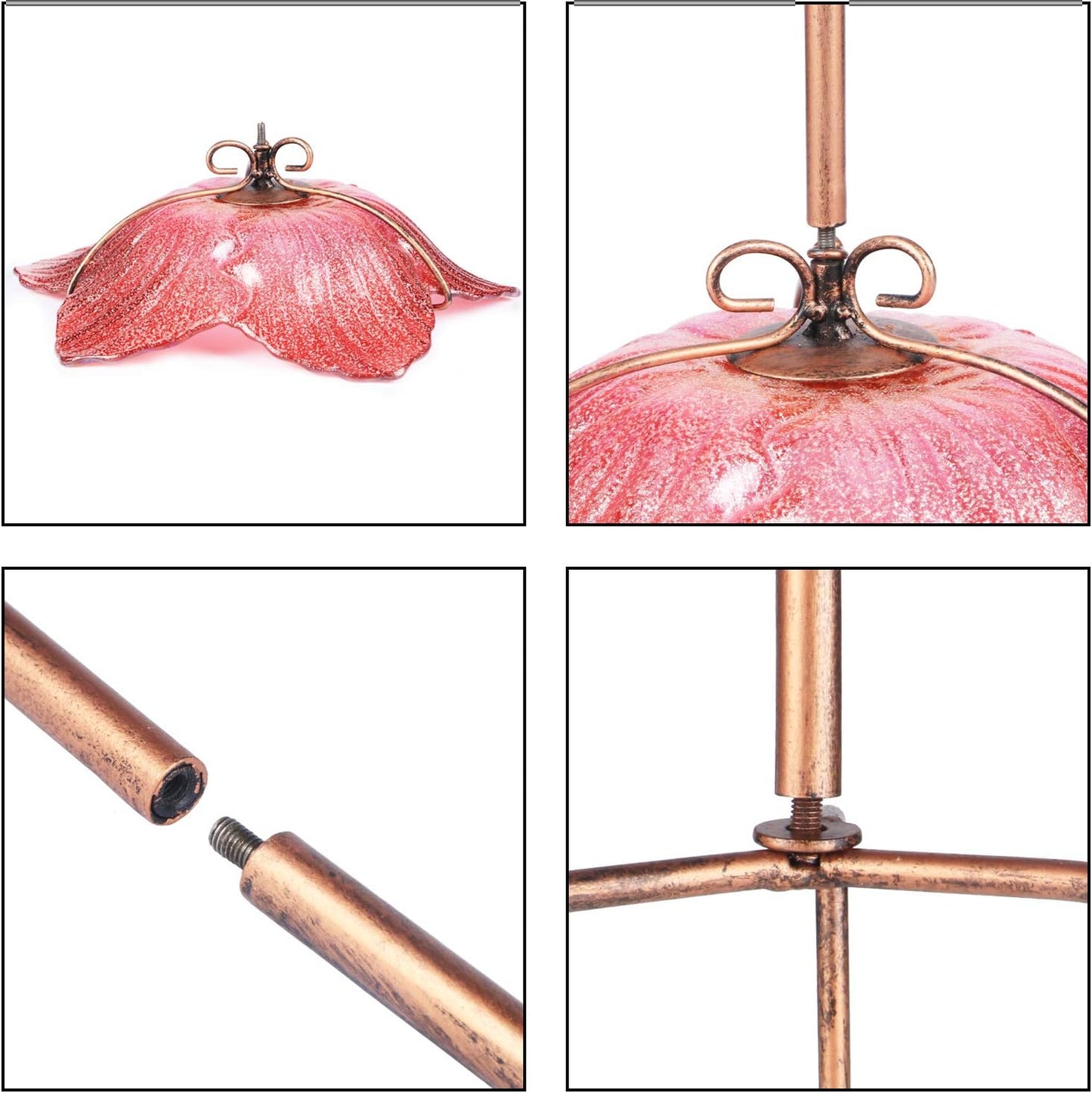 Outdoor Bird Bath Glass Birdbath Garden Birdfeeder with Metal Stake Red