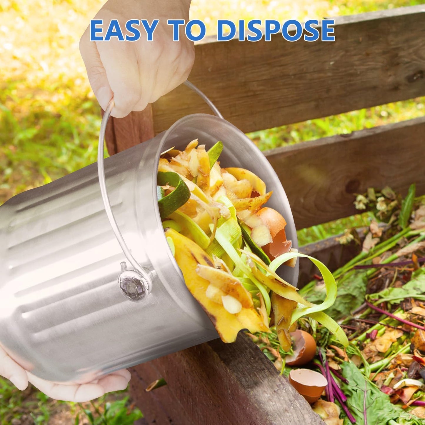 ENLOY Compost Bin for Kitchen Countertop, 1.3 Gallon Stainless Steel Indoor Compost Bucket for Kitchen Countertop Odorless Compost Pail for Kitchen Food Waste with Carrying Handle Easy to Clean