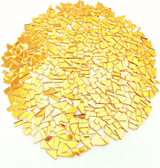 1.1lb Irregular Crystal Mosaic Tiles,Small Mosaic Tile DIY Hobbies Children Handmade Crystal Craft for Crafts Bulk DIY Picture Frames Handmade Jewelry Coaster (Gold Series)