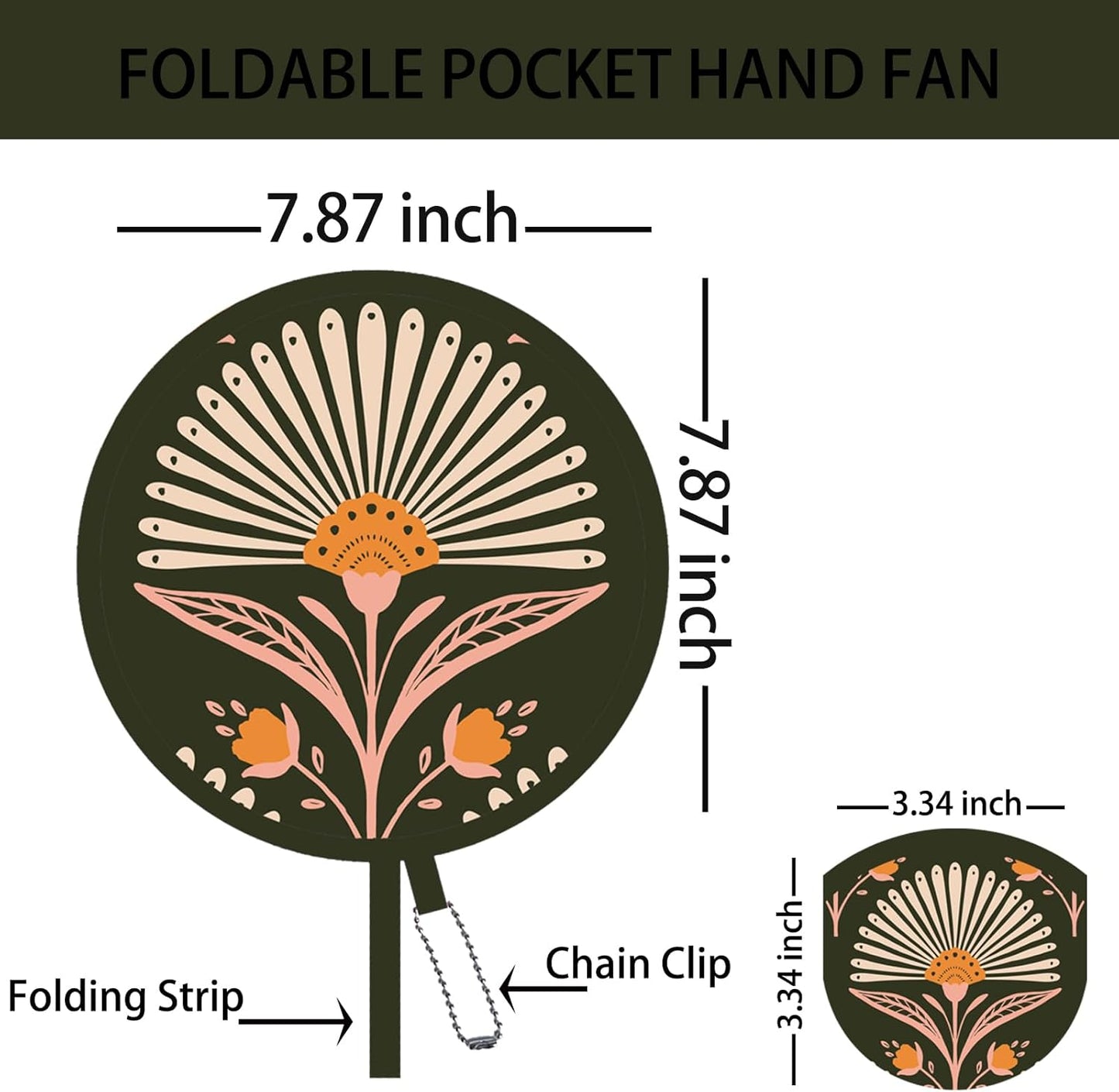 4 Pack Olive Boho Foldable Hand Fans – Pocket-Sized Cooling Fans for Daily Use, Hot Flashes, Menopause Relief, Travel & Outdoor (Olive Drab)