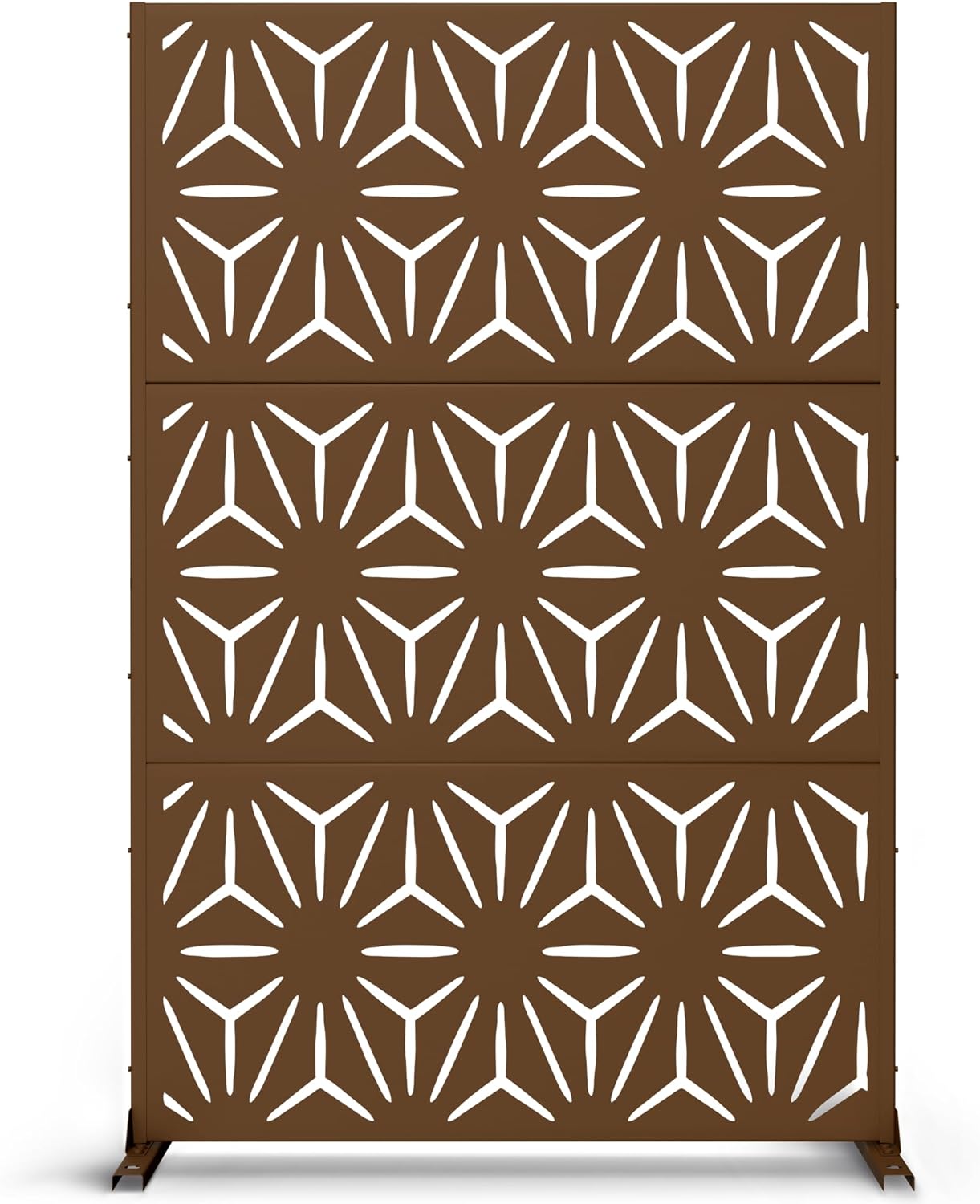 Metal Privacy Screen Outdoor 72" H×47" W,Freestanding Decorative Privacy Screen for Balcony Yard&Garden,Privacy Fence-Brown&Star