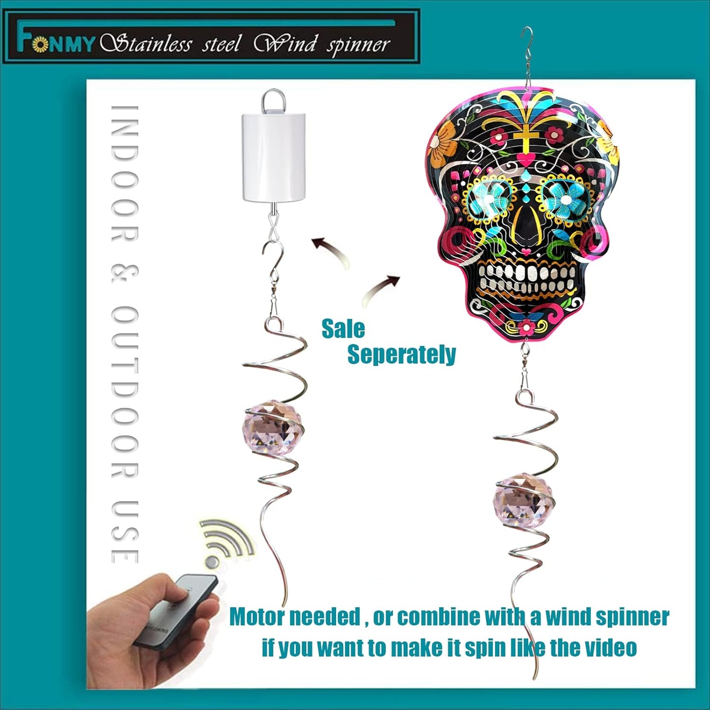 FONMY Gazing Ball Spiral Tail -Decorative Wind Spinner Sun Catcher Rainbow Maker 11 inch Tail and 2 inch Pink Crystal Orb. Indoor Outdoor Garden Decoration -13 inch Height