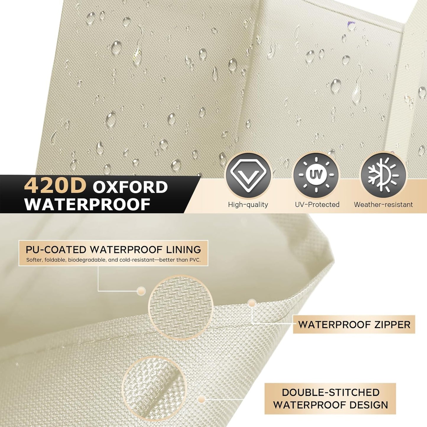 2 Pack Cushion Storage Bag Waterproof Outdoor Cushions Storage Bag 68" L x 30" W x 20" H Large Patio Furniture Cushion Storage Bags with Handle and Zipper (Beige, 2 Pack)