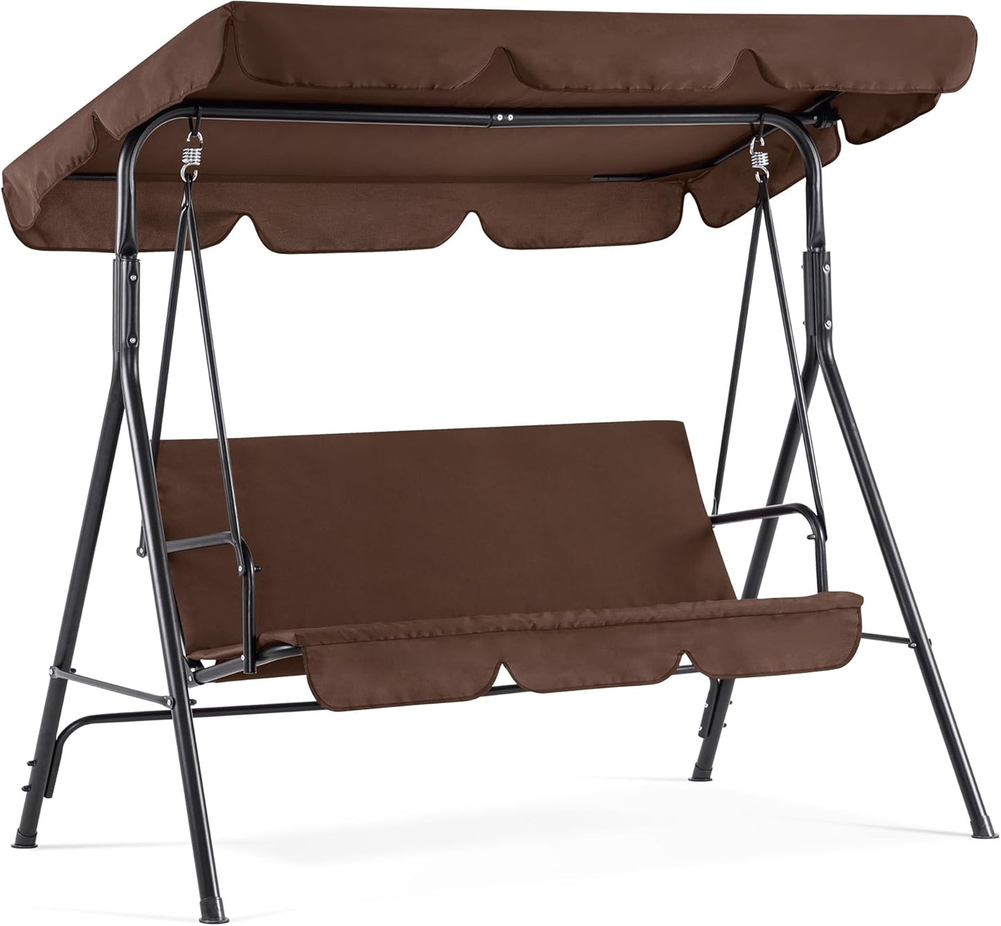 MCombo 2-3 Person Outdoor Patio Swing Chair, Convertible Canopy Hanging Swing Glider Lounge Chair, Removable Cushions, 4003 (Brown)