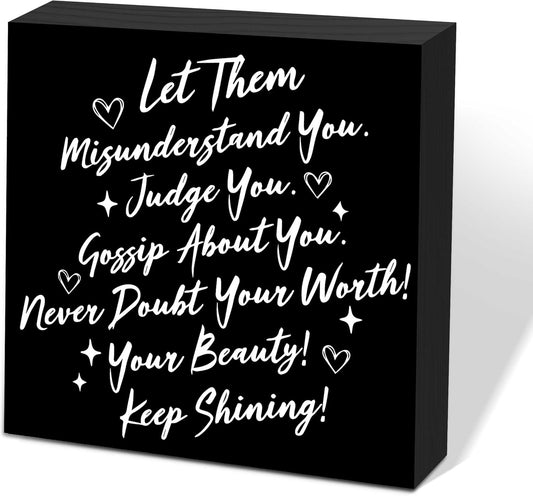 Let Them Wooden Sign, Black Office Decorations for Work, Let Them Mental Health Rustic Wood Box Signs 5x5 Inch, Desk Shelf Tabletop Decor for Home Cubicle Decor, Office Gifts for Coworkers Women, 17