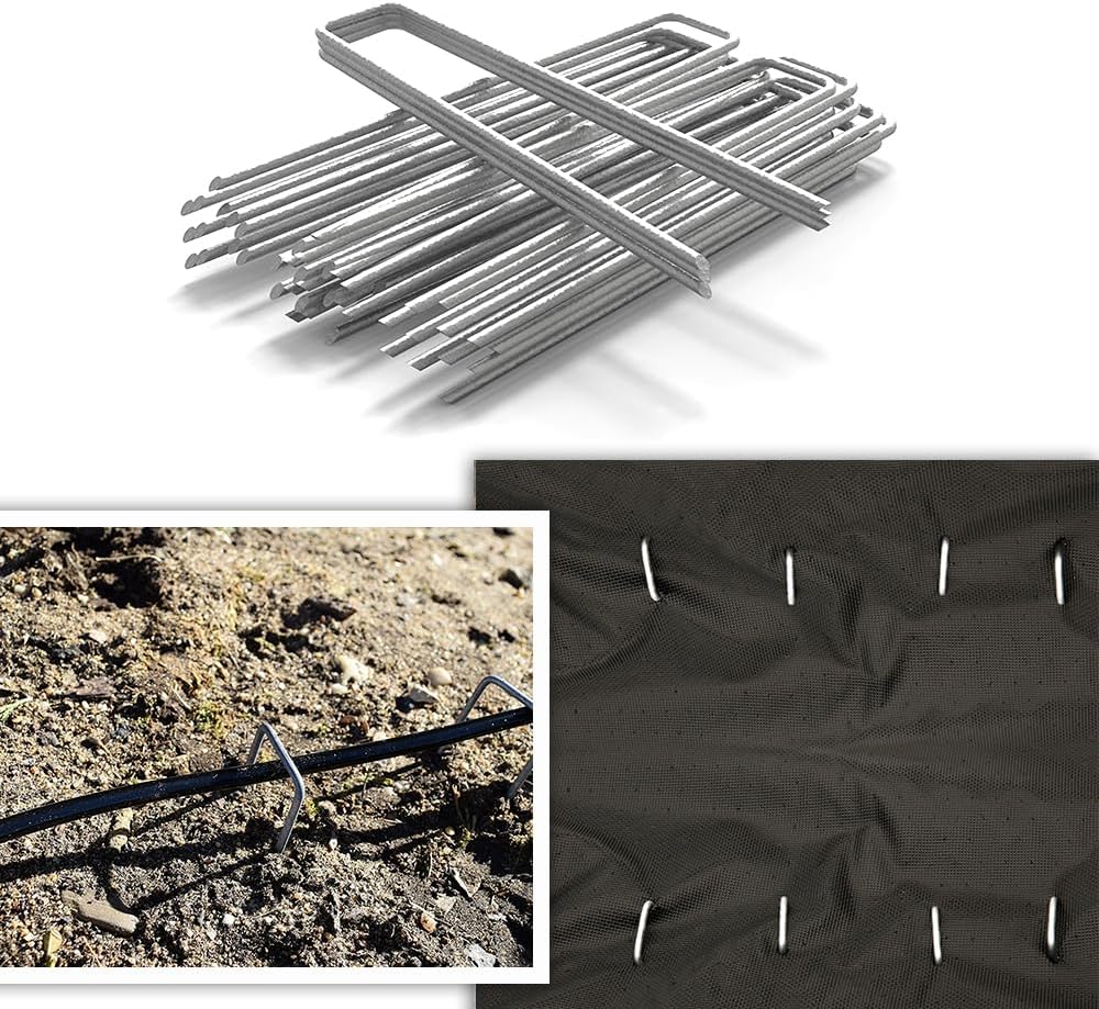 Landscape Staples 6 Inch 50 Pack Garden Stakes Galvanized Lawn Stake U-Type Turf Staples for Weed Barrier Fabric Holding Fence Rust Proof Sod Pins Stakes for Securing Netting Ground Sheets