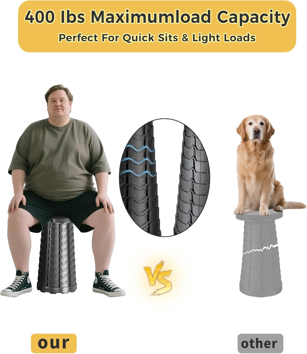 Upgraded 2PCS Collapsible Stool with Cushion & Waterproof Bag - 400lbs Heavy Duty Portable Folding Stool for Adults, Telescoping Camping Seat with Carrying Straps for Fishing Hiking Travel BBQ