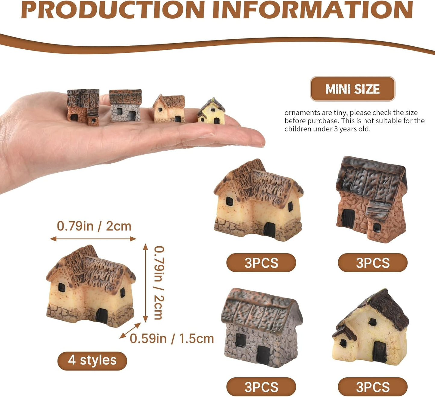 16PCS Miniature Stone House Mini Fairy Garden Cottage House Micro Village Thumbnail Huts for Fairy Garden DIY Plant Pot