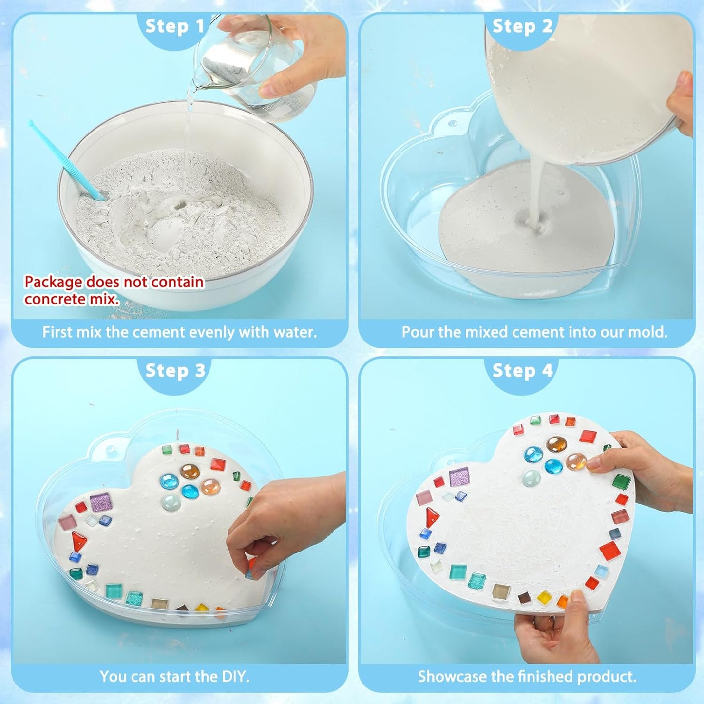 24 Pcs Stepping Stone Kit Includes Concrete Mold, Mosaic Tiles and Carving Tools, DIY Craft Handmade Stepping Stone Kit for Kids, Family, Garden Outdoor Decor, No Concrete Mix(Heart,10 Inch)