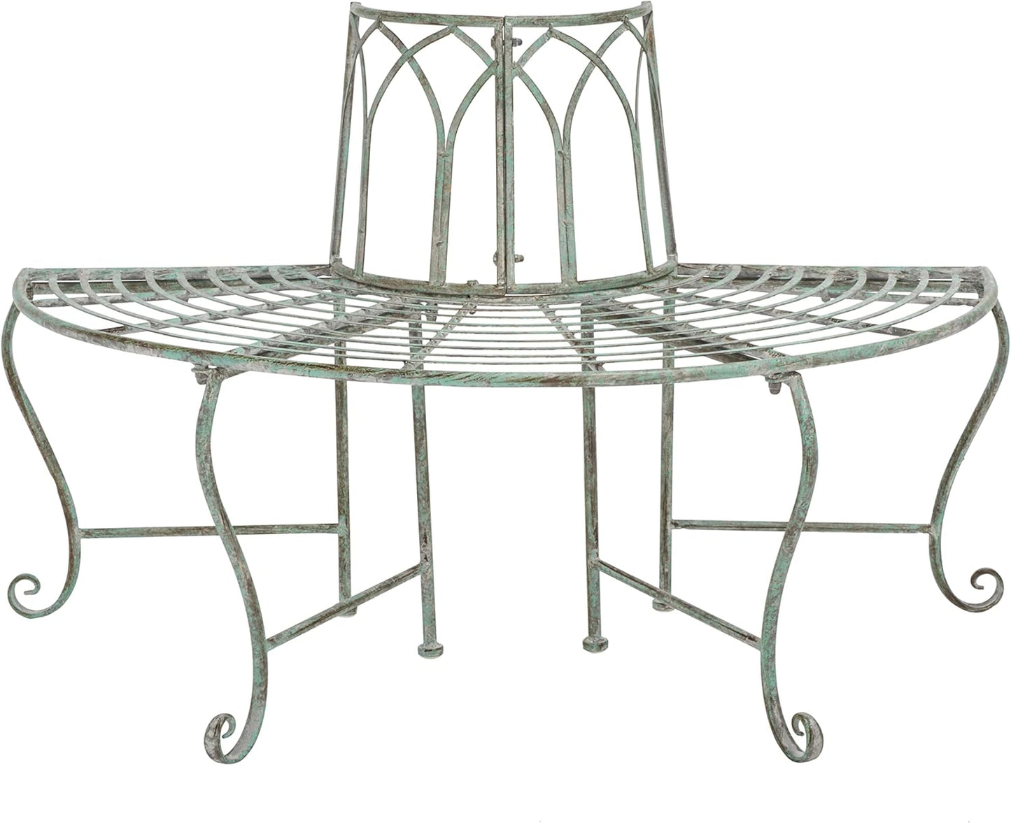 SAFAVIEH Outdoor Collection Abia Victorian Antique Dark Green Wrought Iron 50-inch Wide Tree Bench