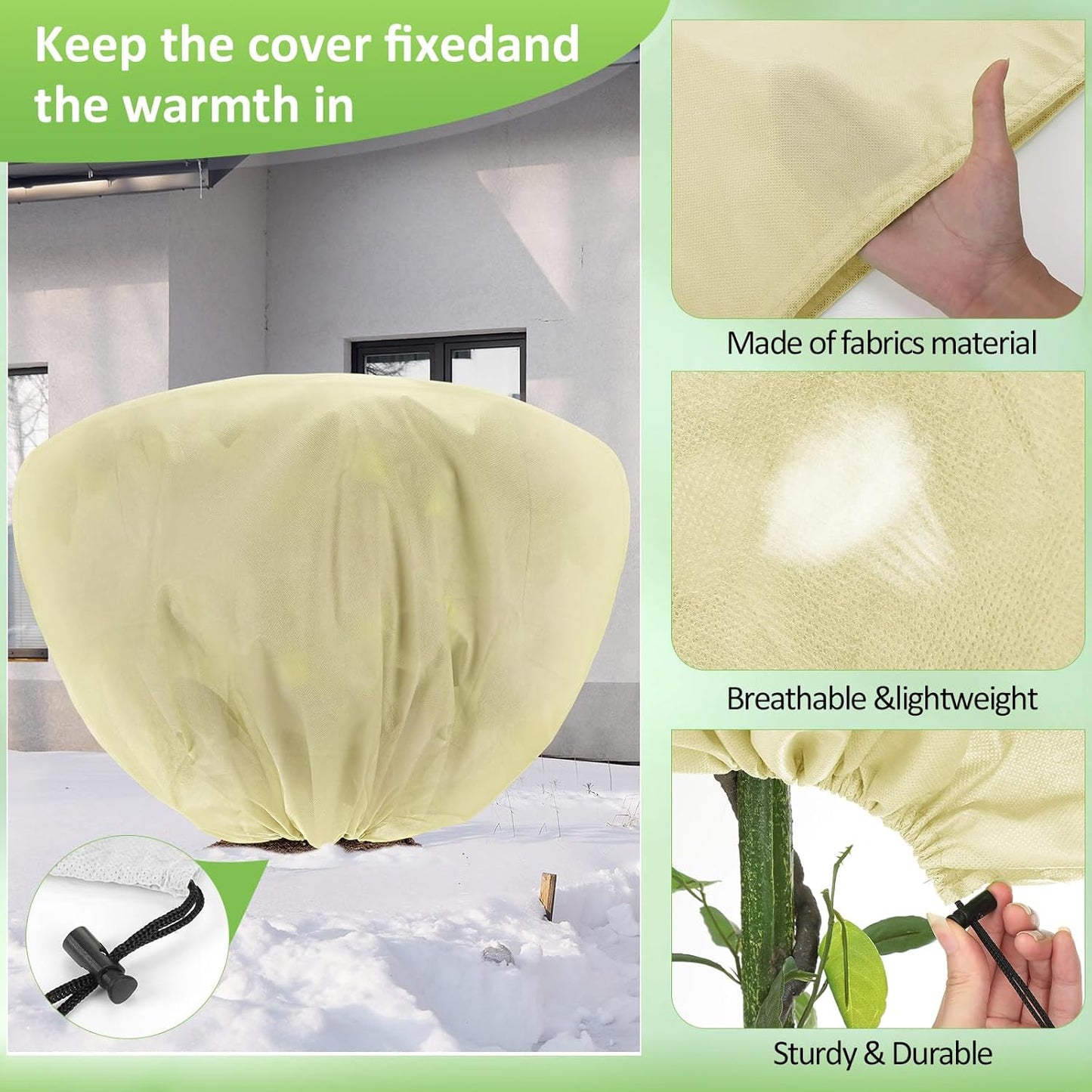 6 Pcs Winter Plant Covers Freeze Protection 39.4x23.6 Inch Horizontal Shrub Tree Rose Plant Protection Bags Frost Blanket with Drawstring for Fall Winter Outdoor Garden Planting (Beige)