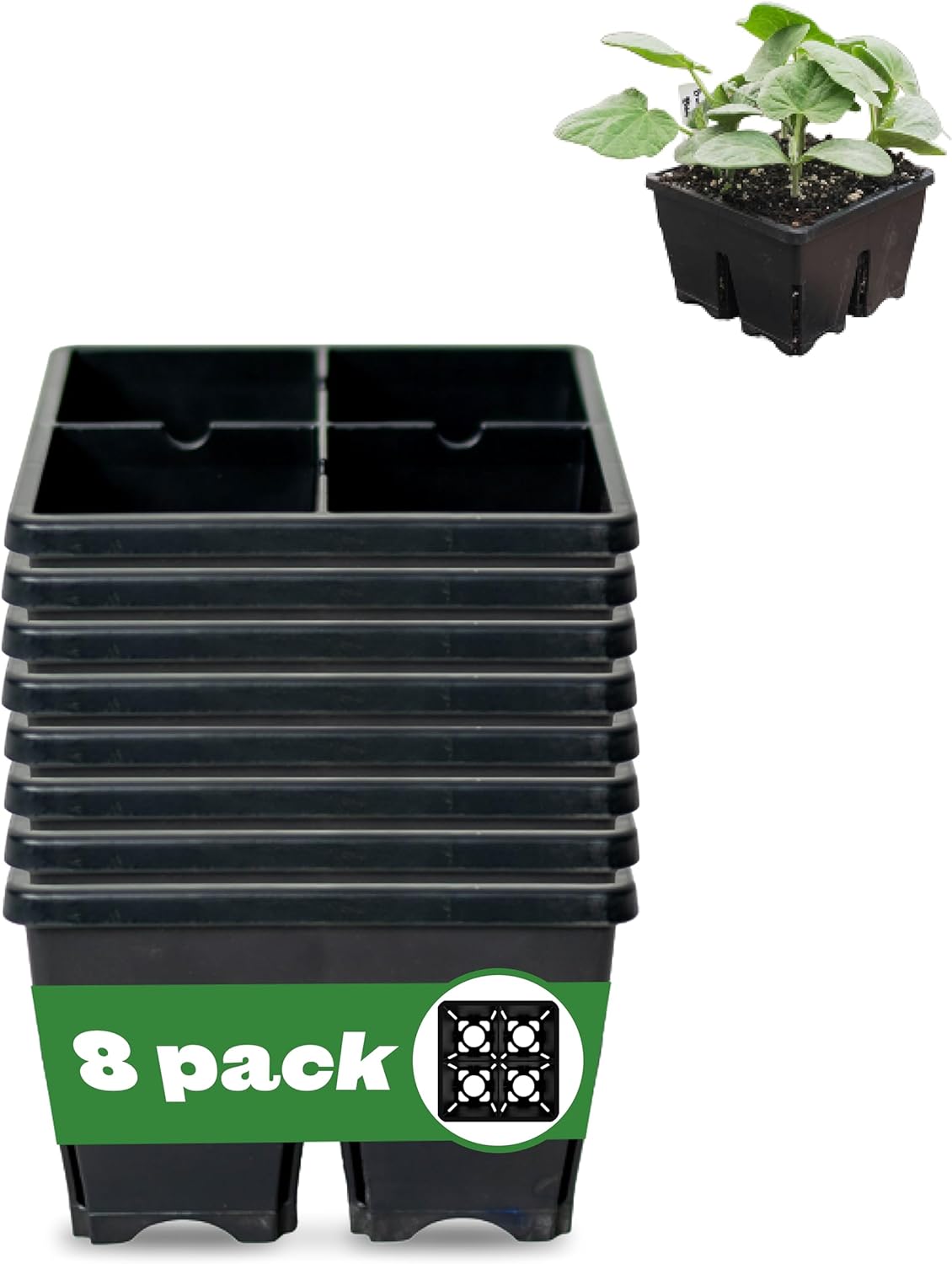 Epic Gardening Reusable Seed Starter Tray - 4 Cell 4"/8 Seedling Starter Trays - Easy Watering, Indoor Greenhouse, Plant Starter, Gardener-Friendly for Seedlings | UV-Treated & BPA-Free - Black