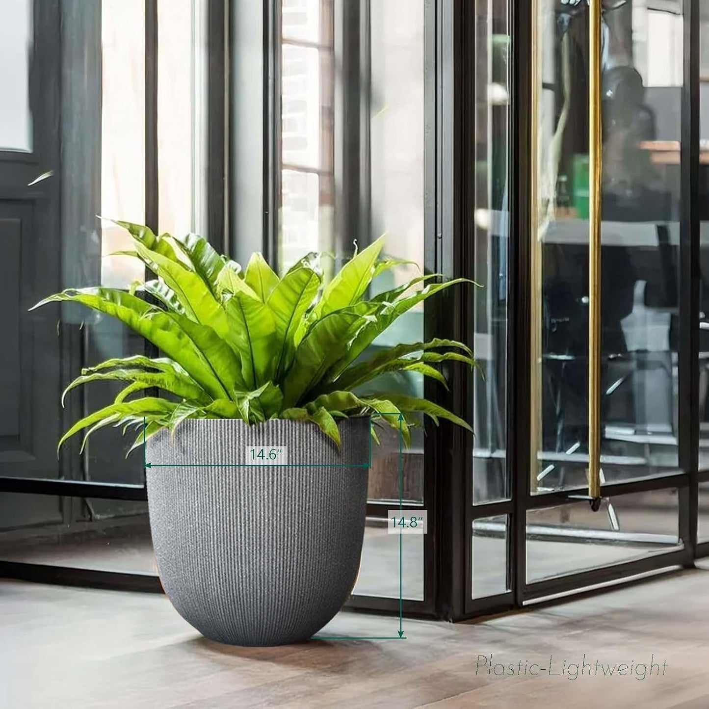 14.8" Tall Round Plastic Planter for Indoor Outdoor Plants, Large Indoor Outdoor Plant Pots with Drainage Hole and Plug, Flower Pots for Plants, Modern Decorative Planter Pots for Home Garden Patio