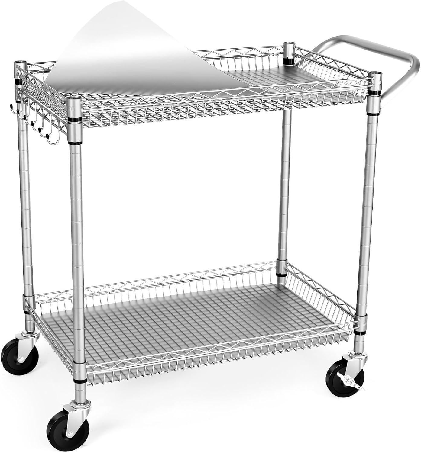WDT 2 Tier Heavy Duty Utility Cart,NSF Rolling Carts with Wheels,660Lbs Capacity Storage Cart with Handle,Kitchen Cart on Wheels,Commercial Grade Metal Serving Cart with Shelves,35.63"x18.1"x 33.93"