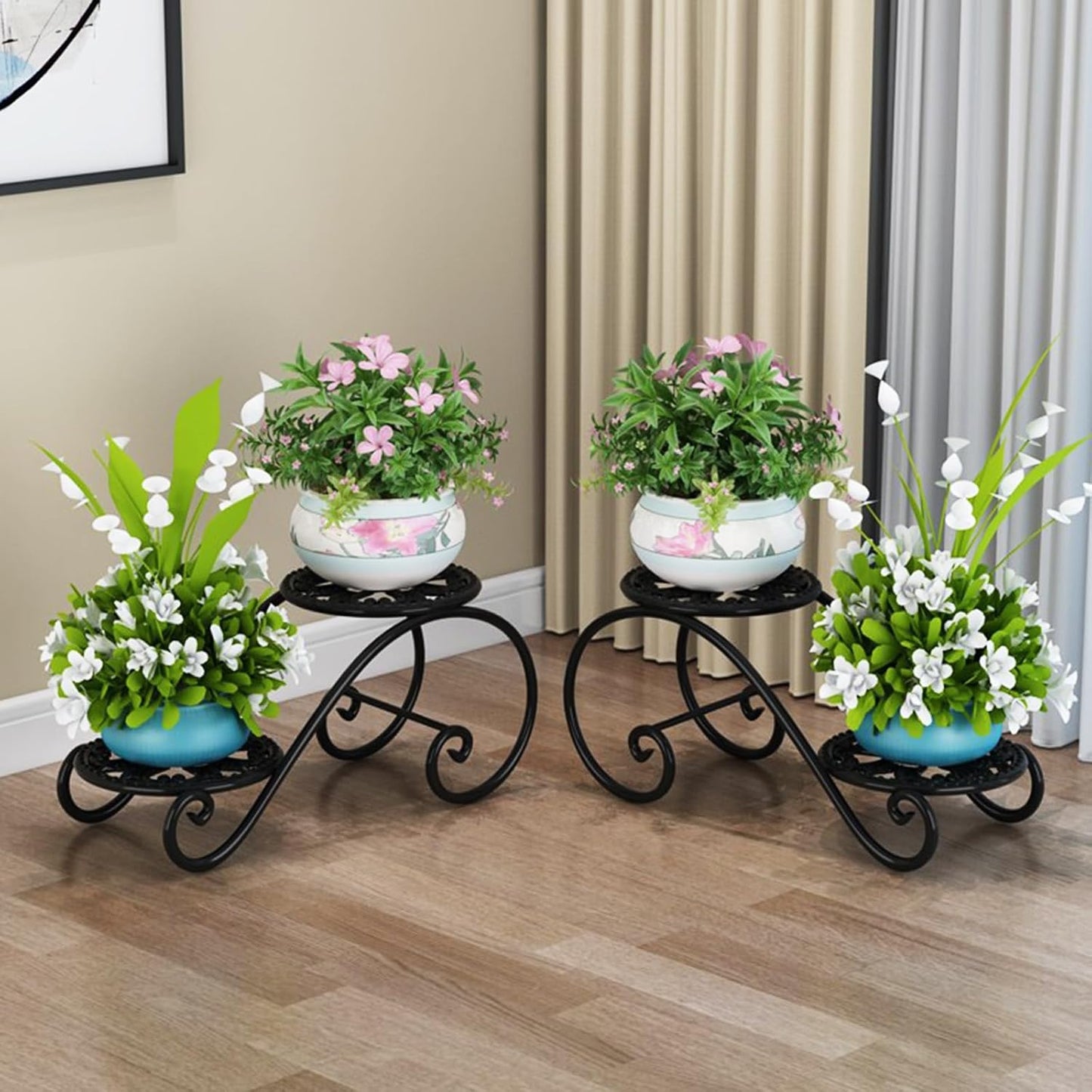 2 Tier Golden Plant Stand for Indoors, Beautiful Appearance And Cute Shape. Black 1 Pcs