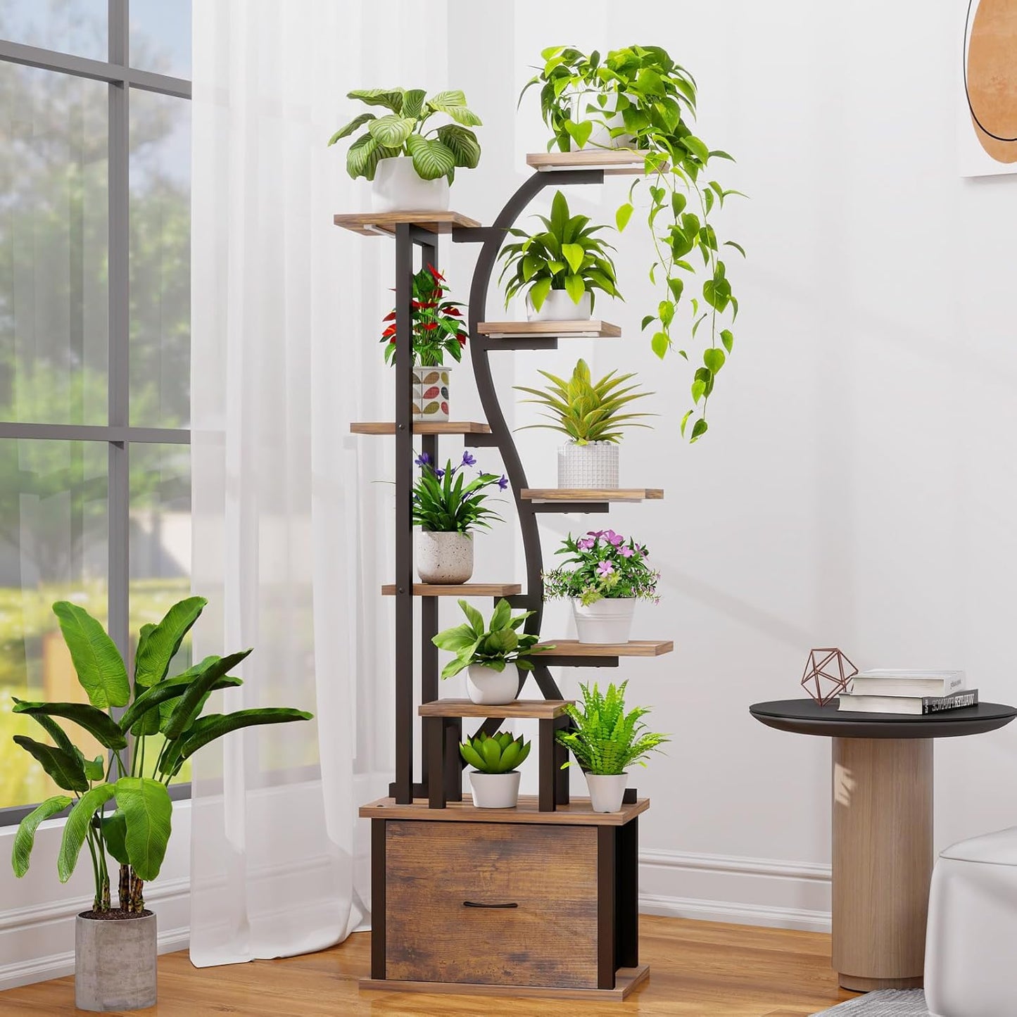 Plant Stand Indoor with Grow Lights - 9 Tiered Plant Shelf Indoor with Drawer, 65" Corner Plant Stand for Indoor Plants, Lighted Large Plant Stands, Flower Rack Display for Living Room, Garden, Patio