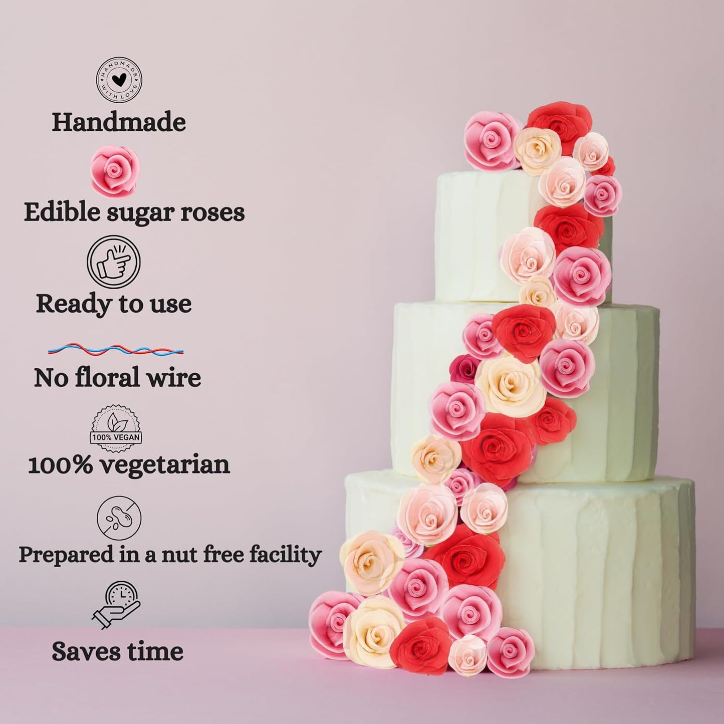 Confect Edible Flower -Blush Pink Edible Sugar Flowers | Edible Flower Cake Decorations | Perfect Floral Decorations for Desserts- Vegan, Gluten-Free, Dairy-Free, Palm Oil-Free - Pack of 12