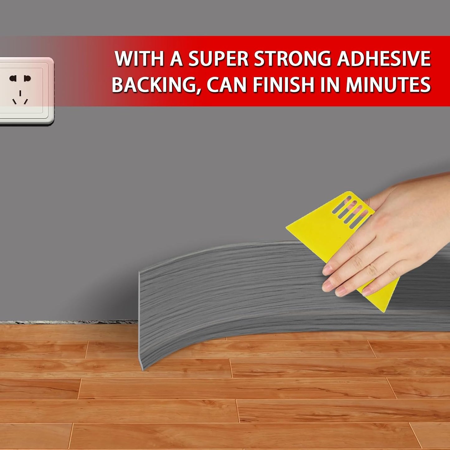 Vinyl Wall Base Baseboard Molding Trim 6" Flexible Self Adhesive Rubber Wall Base Moulding Trim Peel and Stick Design, 6 Inch x 60 Feet, Medium Grey Wood