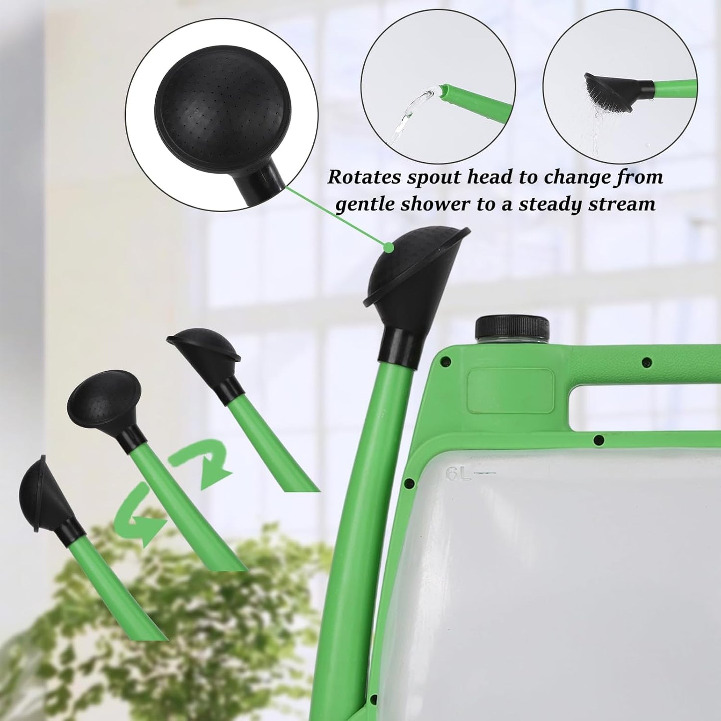 Foldable Transparent Plastic Watering Can 1.6Gal with Spray and Pour Nozzle for Indoor Outdoor Plants,Green