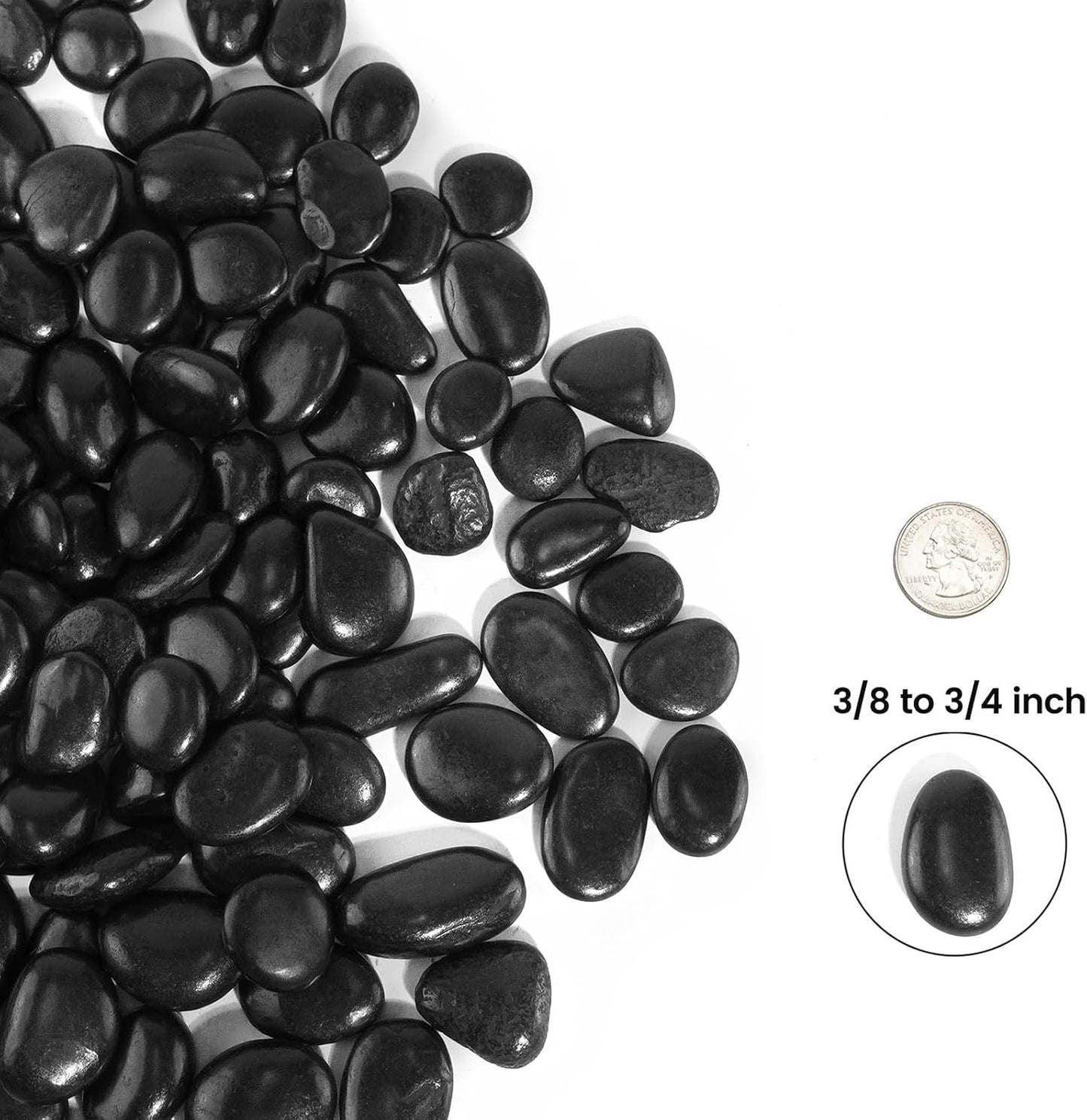 6 LBS River Rocks, StoneCreek, Decorative Garden Stones for Plant Landscaping, Polished Gravel Filler Pebbles for Home Decoration, Vases, Succulents, Flower Beds and Fish Tanks (Black, Medium)