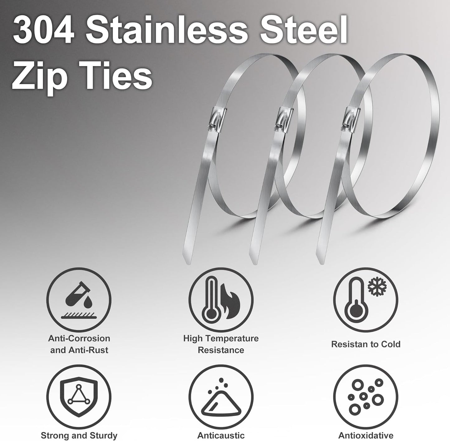 Foneso Metal Zip Ties (7.9 Inch 100PCS), 304 Stainless Steel Short Zip Ties Multi-Purpose Heavy Duty Self-Locking Cable Ties for machinery, fence, vehicles, farms, cables, pipesas well