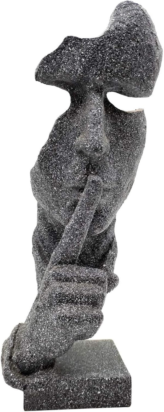 Thinker Statue Keep-Silence Office Décor - Silence is Gold Abstract Sculpture Keep Silent Men Figurine Creative Face Sculpture(Stone)