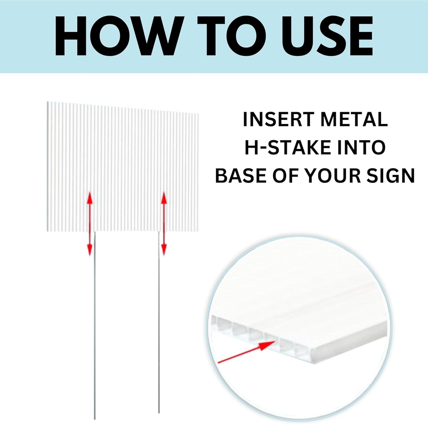 Tacmaster Wire Metal Yard and Sign H Stakes – Durable Blank Lawn Sign Posts for 4mm Corrugated Panels, Real Estate Signs, Waterproof and Wind Resistant, Ideal for Outdoor Use, 17"x7" – 25 Pack