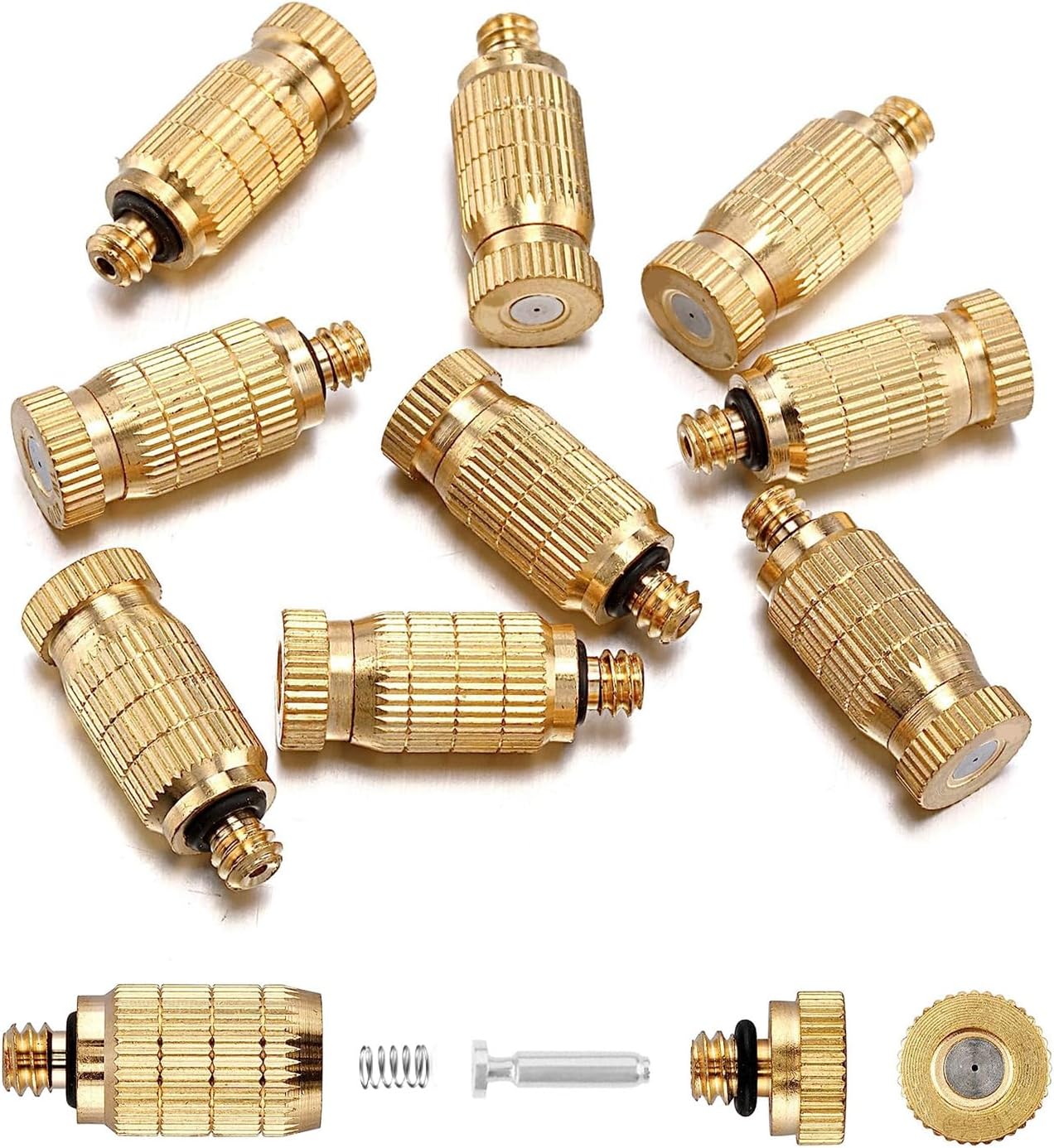 20pcs High Pressure Atomizer Nozzle Brass Misting Nozzles for Outdoor Cooling System, Landscaping, Greenhouse Irrigation, Air Humidification, Anti-Drip Fogging Spray Head(0.004"/0.1mm)