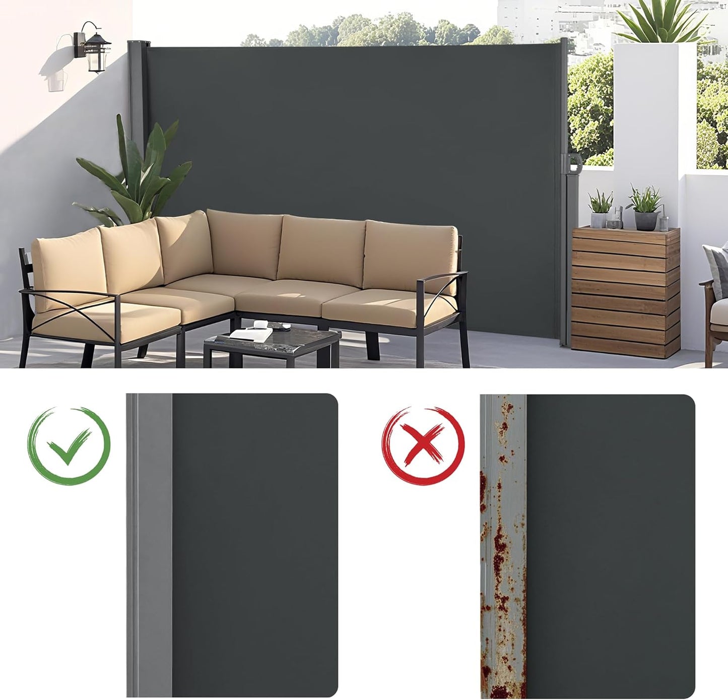 Macrout Retractable Side Awning for Patio & Balcony – Waterproof UV-Resistant Outdoor Privacy Screen, Folding Wind Block for Deck, Porch, Garden (Dark Grey, 118" x 63")