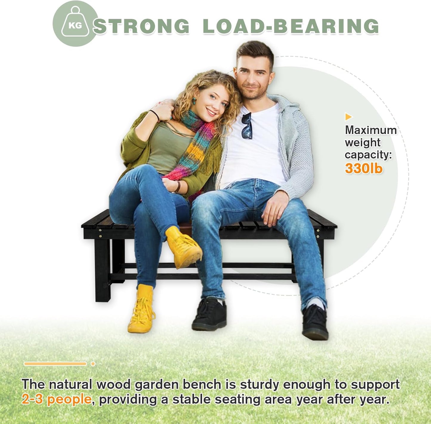 Outdoor Garden Bench, 2-Person Wood Patio Bench Weatherproof Outdoor Backless Bench, Anti-Corrosion and Anti-Rust Garden Benches for Garden Lawn Porch Park Backyard (Black,35.5''/90cm)