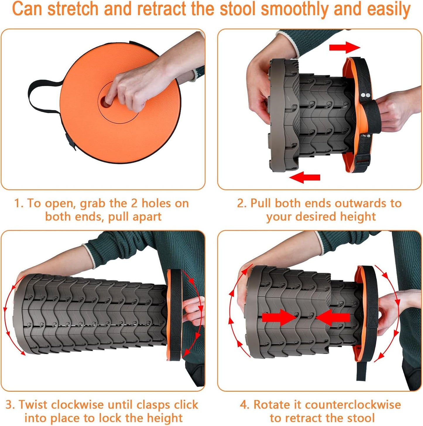 Boreeman Upgraded Folding Stool Lightweight Yet More Sturdy with Load Capacity 400lbs Portable Collapsible Stool for Camping Fishing Hiking BBQ (Orange)