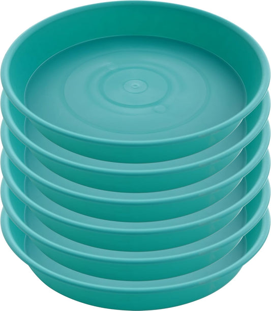 6 Pack Plastic Plant Saucer Water Drip Tray, 4 5 6 7 8 9 10 11 12 13 15 17 19 inch, Heavy Sturdy Plant Drainage Tray for Indoors Outdoor, Flower Saucers for Pots Base (4", Teal)
