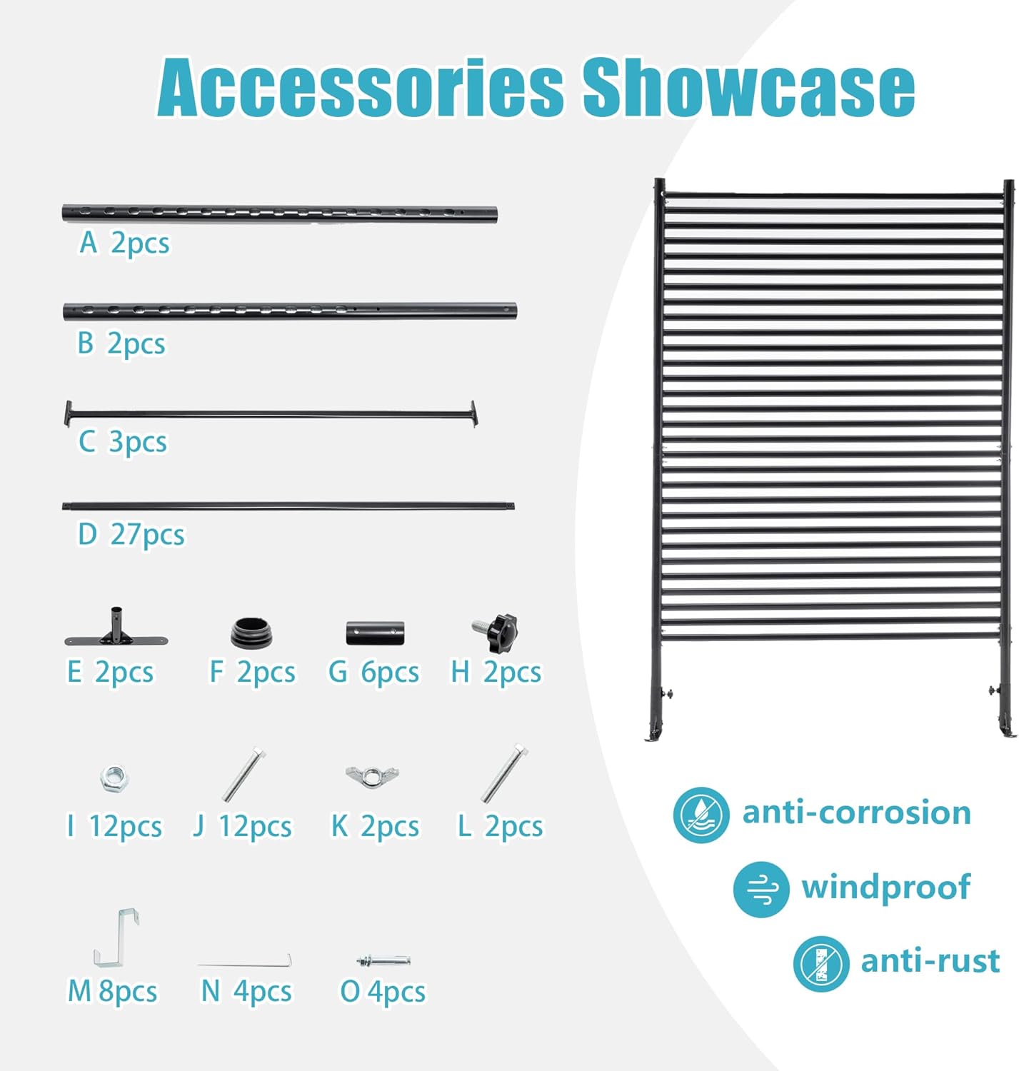 Metal Outdoor Privacy Screen with Stand, 3.9 ft W x 6 ft H Slatted Privacy Screens and Panels, Decorative Privacy Screen Fence Panels Freestanding for Outside Patio Garden Backyard, Black, 1 PC