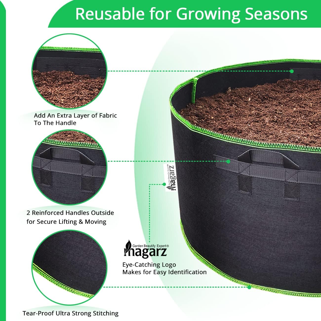 2-Pack 100 Gallon Fabric Flower Pots Garden Felt Grow Bags with Handle (Black)