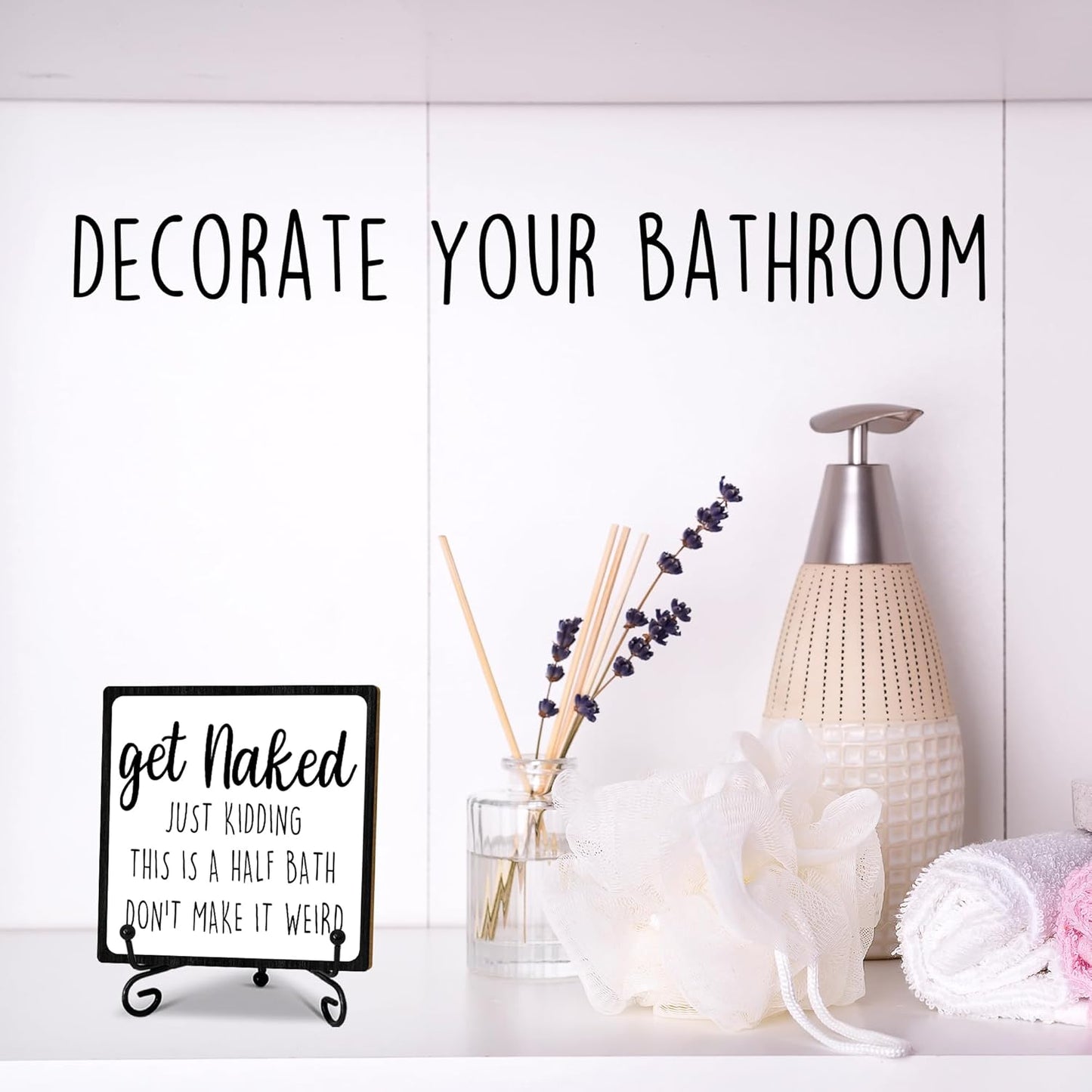 5" Wooden Plaque,Get Naked Just Kidding This Is A Half Bath,Bathroom Toilet Decor With 1 Metal Support, Bathroom Shelf Decoration, Rustic Farmhouse Home Guest Room Bathroom Accessories -B13