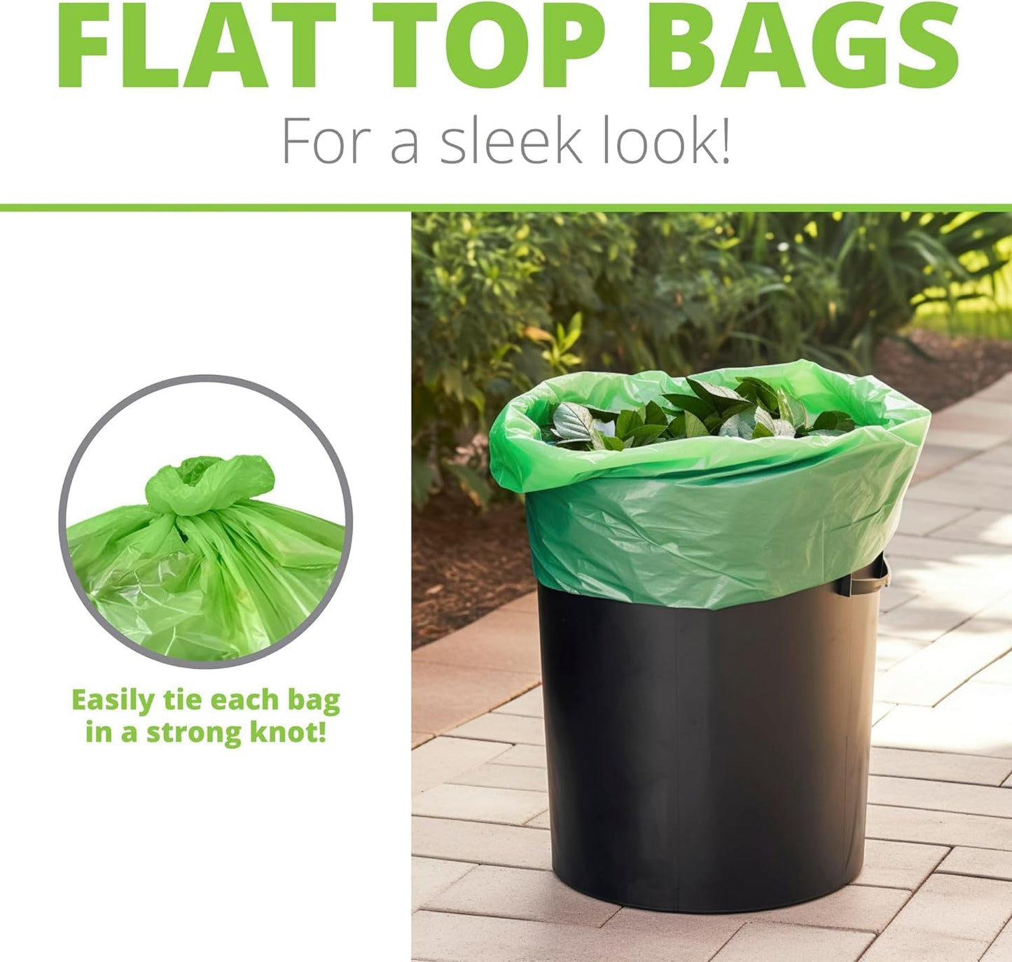 30-33 Gallon Compostable Trash Bags with Flat-Top, Heavy Duty Extra Thick 1.57 Mil, 124.92 Liter, 30 Bags, Large Lawn and Yard Waste Bag, ASTM D6400, US BPI and OK Compost Home Certified