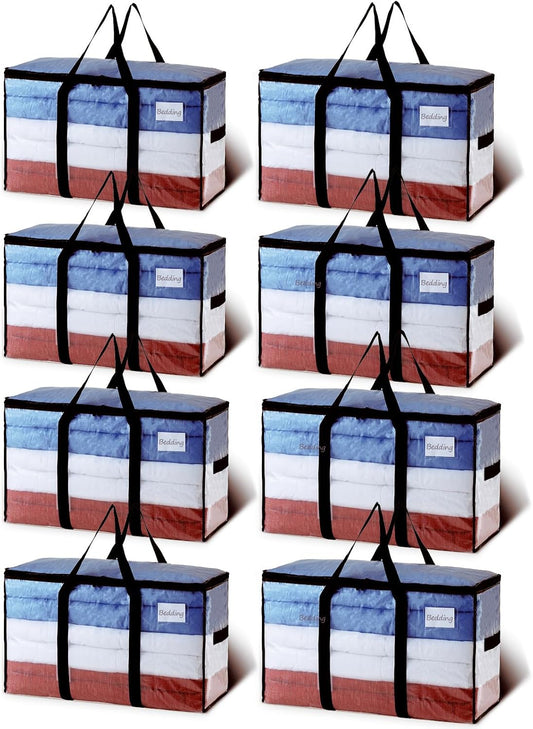 TAILI Extra Large Moving Bags, 8 Pack Clear Heavy Duty Totes For Storage with Visible Window, Wrap Around Handles, Storage Bags for Space Saving, Alternative to Moving Boxes