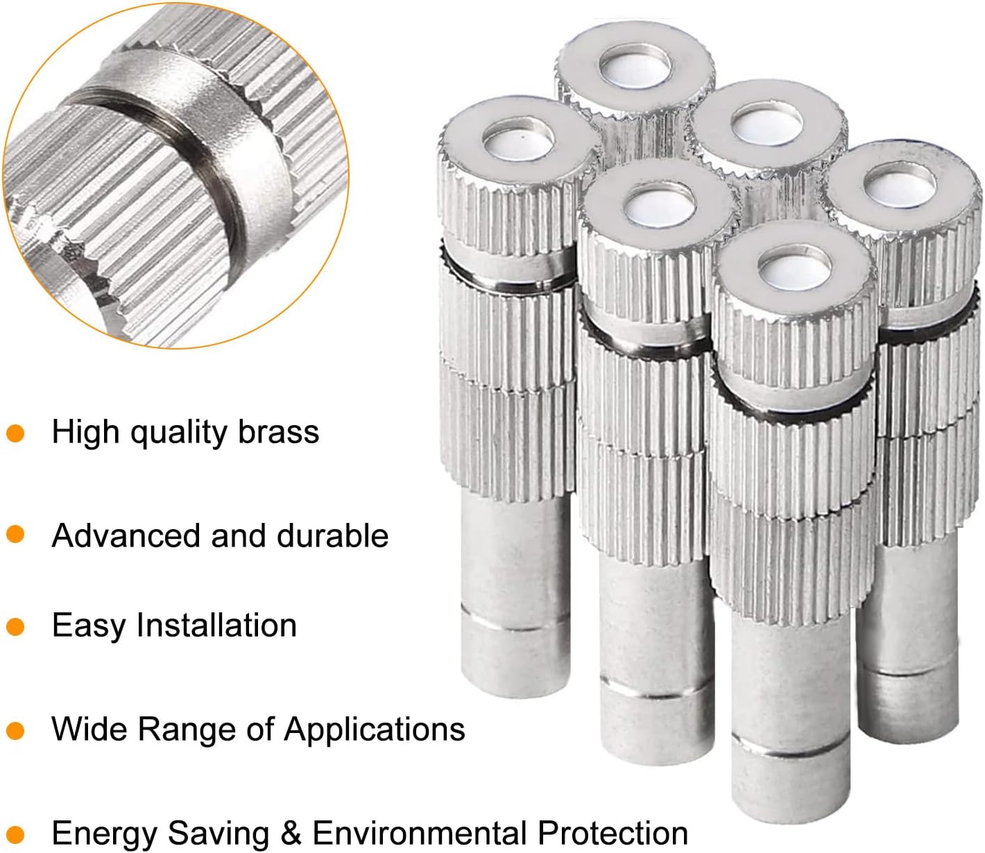 20pcs Brass Mister Nozzles, 6mm Misting Nozzles for Outdoor Cooling System, Landscaping, Air Humidification, Greenhouse Irrigation (with Filter, 0.031"/0.8mm Orifice)