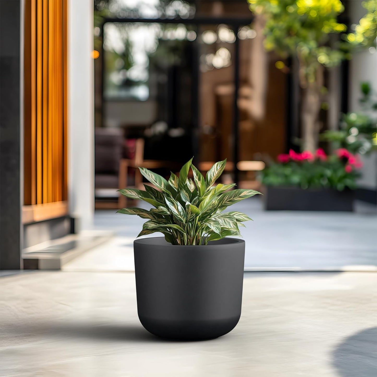 Kante Round Concrete Planter, 13.2 Inch Dia Classic Style Large Plant Pot with Drainage Hole for Indoor & Outdoor Plants, Ideal for Home, Patio, Garden, Black