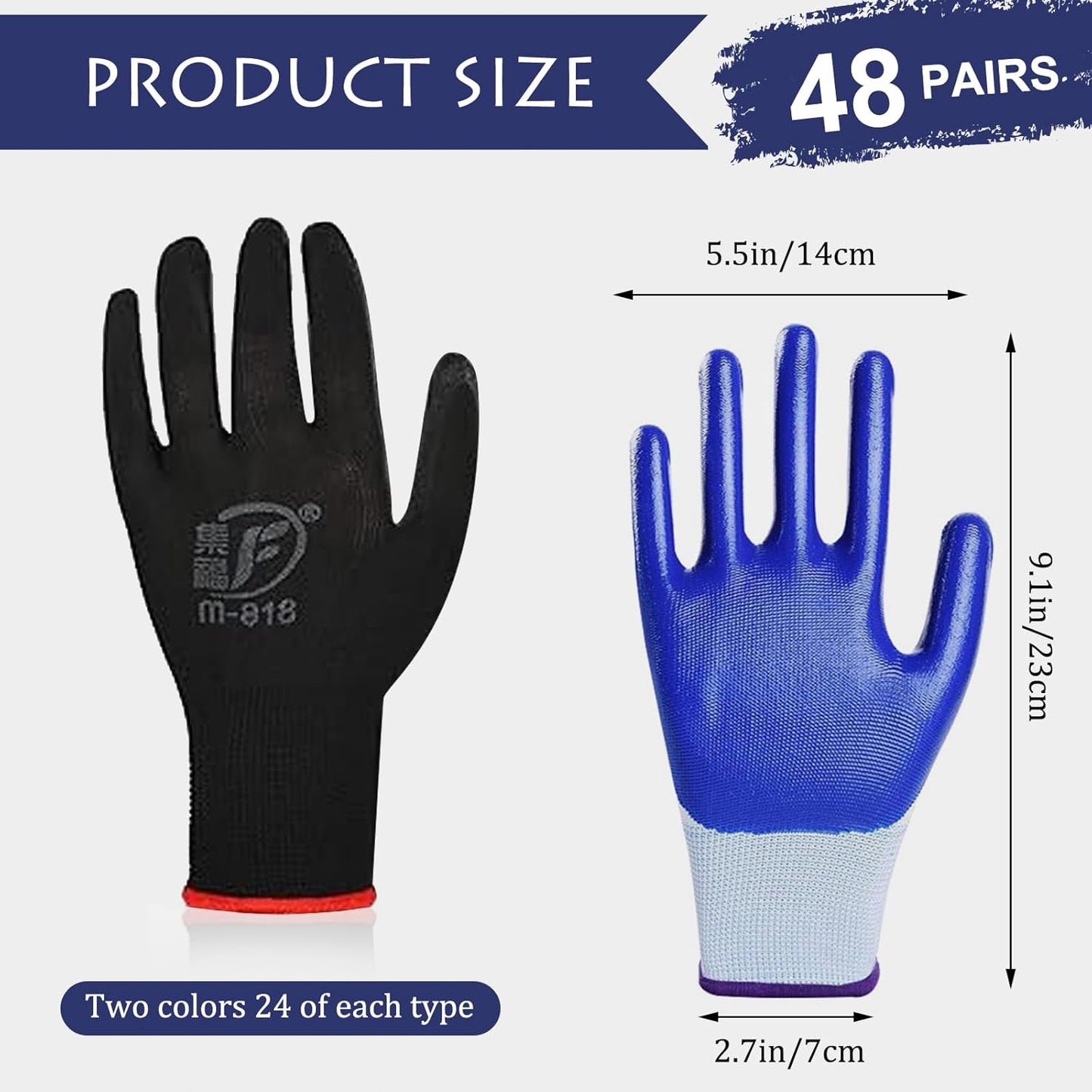 48 Pairs Garden Gloves for Women Men Breathable Rubber Coated Yard Safety Work Thorn Proof Work Gloves