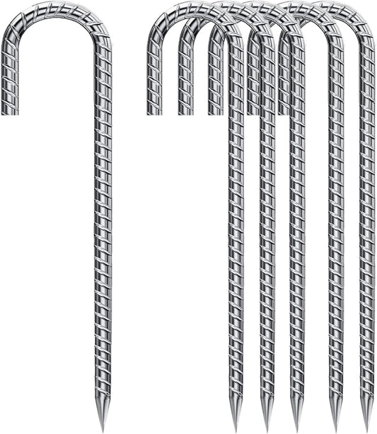 Rebar-Stakes-12-Inch, Ground Stakes Heavy Duty for High Winds Galvanized Anti-Rust J Hook 6pcs Metal Stakes for Ground Heavy Duty Ground Anchors for Garden Dog Fence Chicken Coop Water Pipe